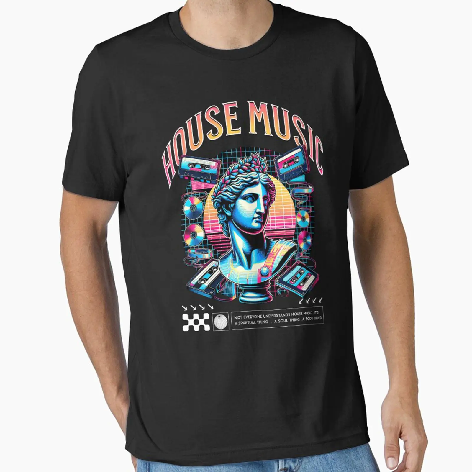 Audio House Music - Camiseta esencial blanca con estampado de
